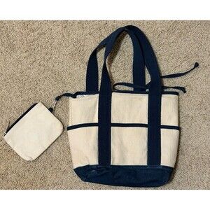 Boat Tote Bag Ivory Blue Matching Wristlet Anchor Print Lining 13”x 10" Boater